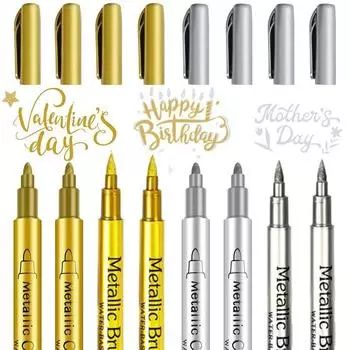 2 шт., кисть золотого, серебряного цвета, металлические маркеры, маркер для перманентной краски для наскальной живописи, керамическое стекло, принадлежности для рисования своими руками hard nib золотой