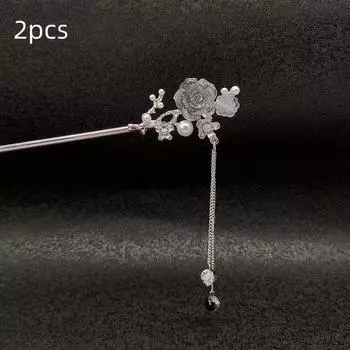 2 шт. китайская заколка для волос ханфу для женщин - заколка для волос с кисточкой в виде цветов и искусственным жемчугом, элегантное традиционное украшение для свадьбы