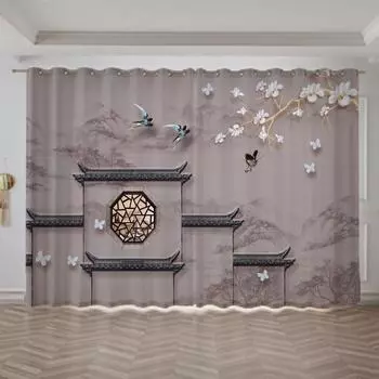 2 шт. Китайский горный рисунок lnk картина занавеска люверс верхний полиэстер материал для гостиной спальни кухни бесплатная доставка 0.8*1.4&Grommet Top
