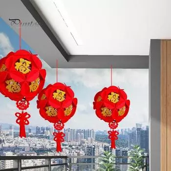 2 шт., китайский новогодний кулон-фонарь с благословляющими словами, Год Дракона, удача, сцена, орнамент, фетровая ткань, красный фонарь, праздник