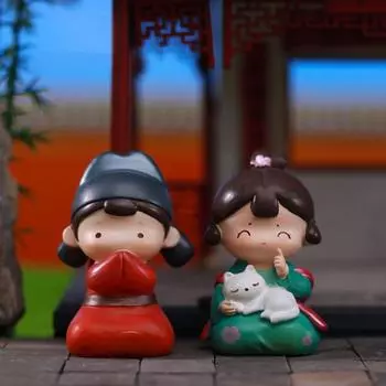 2 шт. Китайский стиль антикварные парные статуэтки смоляной микропейзаж декор торт украшения стол 3
