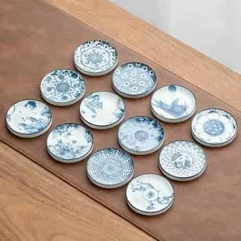 2 шт. Китайский стиль синий и белый фарфор винтажная подставка под чашку чайная церемония аксессуары L