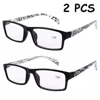 2 шт. Классические очки для чтения, блокирующие синий свет, модные очки для чтения с пружинным шарниром и узорчатым принтом +1