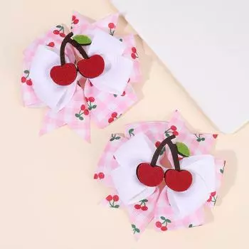 2 шт. Клубничная заколка для волос Сладкая лента в горошек Модные банты Заколки для девочки, ребенка, малыша Трендовые корейские аксессуары Головные уборы