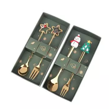 2 шт., кофейная ложка из нержавеющей стали, Лось, украшение для рождественской елки, десертная ложка, фруктовая вилка, кофейная ложка, набор столовых приборов