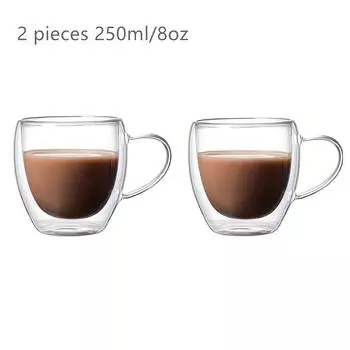 2 шт. Кофейные чашки с двойными стенками, стаканы, кружки 12 унций, чашки для эспрессо, капучино, латте, чая с ручкой, термостойкое стекло 250-450ml