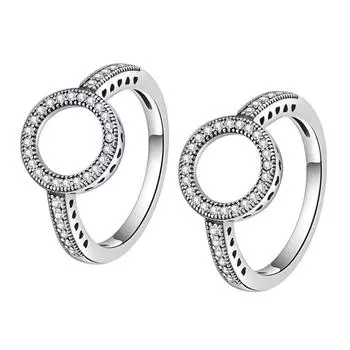 2 шт. кольца Lucky Circle с бриллиантами Halo из сплава 8 белый