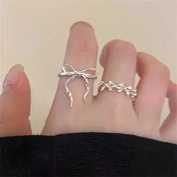 2 шт. кольца с бантами для женщин и девочек, милые геометрические кольца с бантом, регулируемые кольца для свадебной вечеринки, ювелирные изделия, подарки 2Pcs