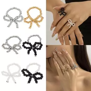 2 шт., кольца с бантом из бисера, регулируемые кольца, кольца с бантами, украшения на палец, элегантные украшения, стильный аксессуар для вечеринок A