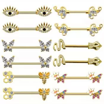 2 шт., кольцо для сосков-бабочек, пчела, змея, грудь, сосок, гвоздь, ювелирные изделия для пирсинга из нержавеющей стали