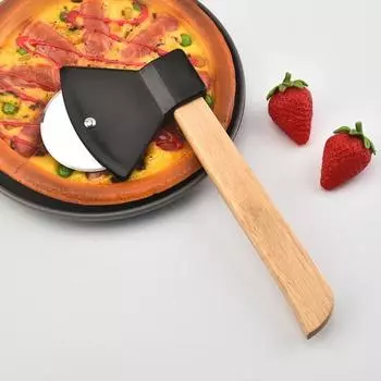 2 шт. Колесо для пиццы из нержавеющей стали, нож для пиццы в форме топора с деревянными ручками и острыми вращающимися лезвиями, роликовый резак для пиццы 2pcs красный/чёрный