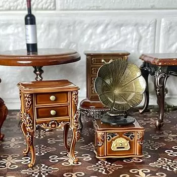 2 шт./компл. 1:12 кукольных миниатюрных ретро-мини-фонографов, набор для игры в песни, кукольная мебель для гостиной, декоративная игрушка