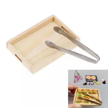 2 шт./компл. 1:12 кукольных миниатюрных деревянных подносов с зажимом для модели декора, аксессуаров и игрушек