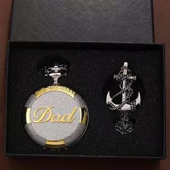 2 шт./компл., 1 шт. модные мужские серебристо-золотые кварцевые карманные часы «папа» и 1 шт. серебристое винтажное ожерелье, идеальный выбор для подарка на день отца