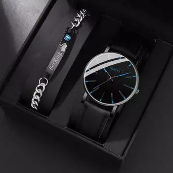 2 шт./компл., 1 шт. модные мужские кварцевые часы с календарем и 1 шт. мужской повседневный браслет, лучшие подарки для него