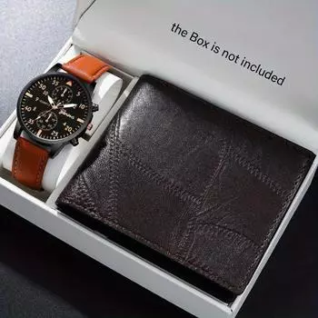 2 шт./компл., 1 шт. модные мужские деловые часы, аналоговые кварцевые наручные часы из искусственной кожи и 1 шт. мужской кошелек, подарки на день отца