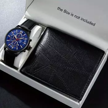 2 шт./компл., 1 шт. модные мужские деловые аналоговые наручные часы из искусственной кожи и 1 шт. роскошный мужской кошелек, подарки на день отца