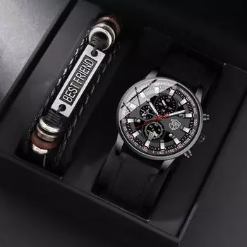 2 шт./компл., 1 шт. модные мужские повседневные спортивные кварцевые наручные часы и 1 шт. мужской браслет, мужские подарки