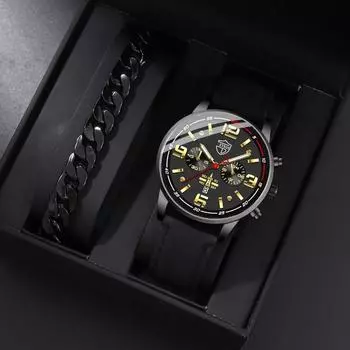 2 шт./компл., 1 шт., модные мужские повседневные кварцевые наручные часы с ремешком из искусственной кожи и 1 браслет, мужской подарок