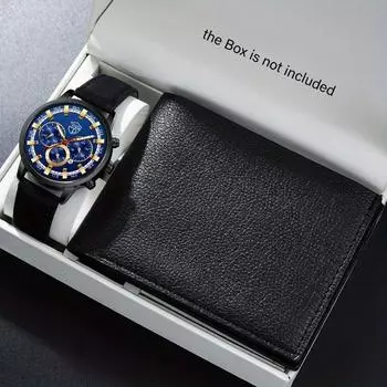2 шт./компл., 1 шт. модные мужские деловые аналоговые наручные часы из искусственной кожи и 1 шт. мужской кошелек, мужские подарки