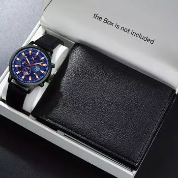 2 шт./компл., 1 шт. модные мужские повседневные аналоговые наручные часы из искусственной кожи и 1 шт. роскошный мужской кошелек, подарки на день отца