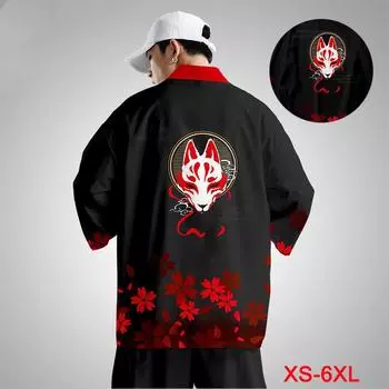 2 шт./компл., 2022, мужская солнцезащитная одежда, мужской халат Onmyoji, костюм, кардиган, рубашка с рукавами три четверти, мужская рубашка хаори 6XL чёрный