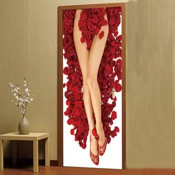 2 шт./компл. 3D красная роза сексуальная женщина ноги DIY дверь искусство настенная наклейка домашний декор гостиная самоклеящаяся ПВХ наклейка на стену плакат 38.5cmX200cmX2pcs