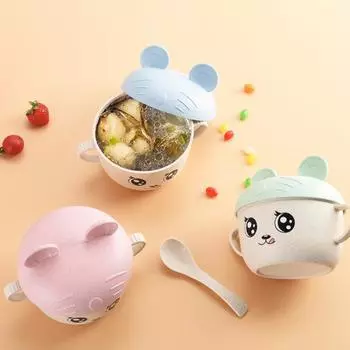 2 шт./компл., 450 мл, миска для кормления, держатель для смартфона, дизайн, защита от падения, пищевой материал, детская обеденная соломенная миска для детского сада 2 розовый