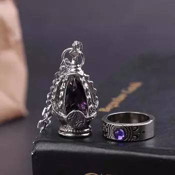 2 шт./компл. Аниме Магика Косплей Драгоценный камень Ожерелье Подвеска Кольцо Набор Подарок Реквизит для вечеринки фиолетовый