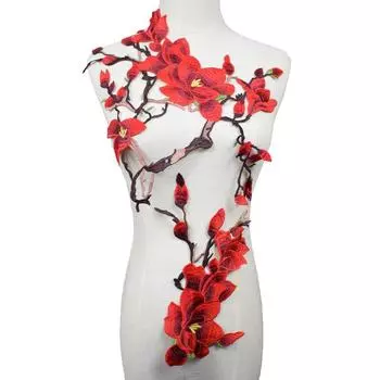 2 шт./компл., аппликация с цветком сливы, одежда, нашивка с вышивкой, ткань, пришить нашивку, ремесленное шитье, ремонт, вышивка красный