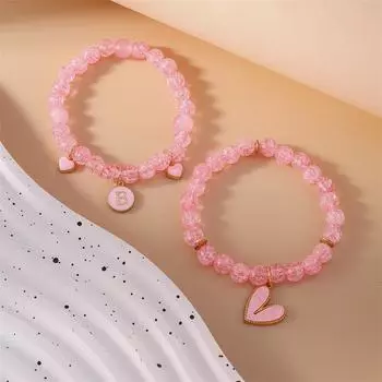 2 шт./компл. Богемские браслеты ручной работы из розового бисера для женщин, модные браслеты с подвеской в виде сердца любви, праздничное ювелирное украшение для девочек в подарок
