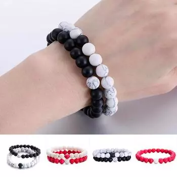 2 шт./компл. браслет для пар, классический браслет из натурального камня с бусинами Инь-Ян, мужские и женские изысканные элегантные женские универсальные ювелирные изделия One Size