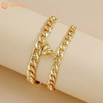 2 шт./компл. браслет для пар с магнитным сердечком, золотые браслеты-цепочки для лучшего друга, аксессуары, ювелирные изделия