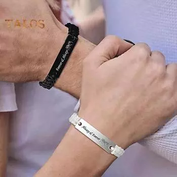 2 шт./компл. браслет для пары из нержавеющей стали с резными буквами, плетеный браслет, черный, белый, веревочный, подходящий браслет, ювелирные изделия, аксессуары A