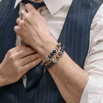 2 шт./компл. браслет с натуральным камнем и бусинами, тонкая Корона, браслеты с подвесками, баланс, кварцевые эластичные украшения на запястье для мужчин и женщин, 8 мм