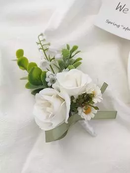 2 шт./компл. бутоньерки из искусственной розы для мужчин, свадебные запястья, цветочный корсаж, свадьба для официального ужина, осенняя свадьба в деревенском стиле, искусственный корсаж wrist flower белый
