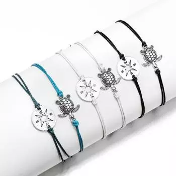 2 шт./компл. черепаха компас Шарм регулируемый браслет ножной браслет женские пляжные украшения 1 чёрный