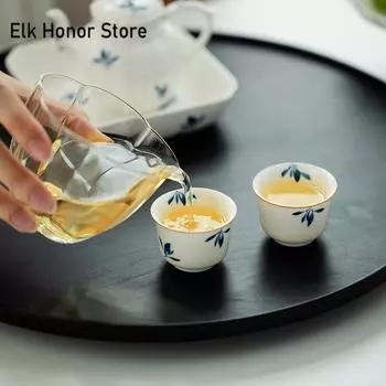 2 шт./компл., чистая ручная роспись, чайная чашка с бабочкой и орхидеей, бутиковая личная чашка, мастер-чашки, китайский чайный сервиз, аксессуары, украшение 28 мл 4.8x3.3cm 28ml