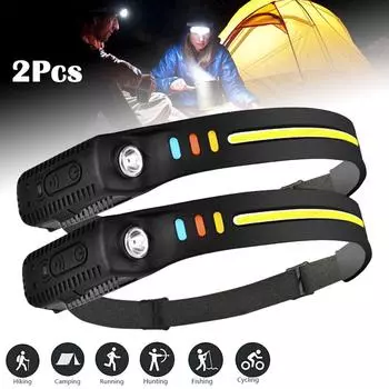 2 шт./компл. COB налобный фонарь налобный фонарь светодиодный датчик движения фара водонепроницаемая