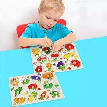 2 шт./компл. деревянная головоломка, игра на сопоставление, красочные фрукты, овощи, дошкольная обучающая игрушка-головоломка для малышей, мальчиков и девочек, обучающая игрушка-головоломка на сопоставление 2pcs
