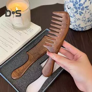 2 шт./компл. деревянная расческа для волос с мелкими широкими зубьями, антистатическая расческа для массажа кожи головы для мужчин и женщин, ручная работа, натуральная деревянная расческа 1 Set