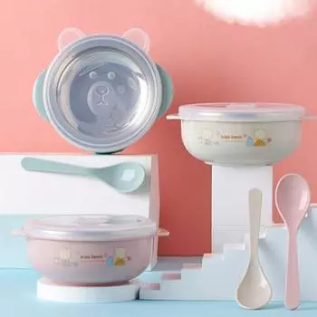2 шт./компл. детская посуда с двойной ручкой для ушей, термостойкая посуда для кормления с защитой от ожогов, набор ложек для малышей
