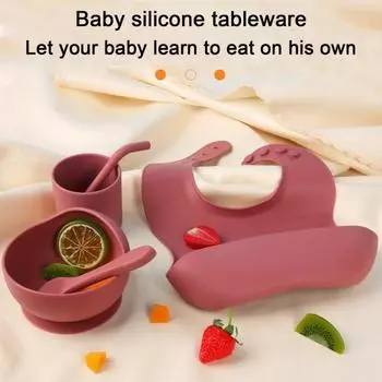 2 шт./компл., детская силиконовая присоска с ложкой, пищевой класс, без бисфенола А, микроволновая печь, посудомоечная машина, безопасная для детей, самостоятельная кормушка, миска для еды, контейнер для еды розовый