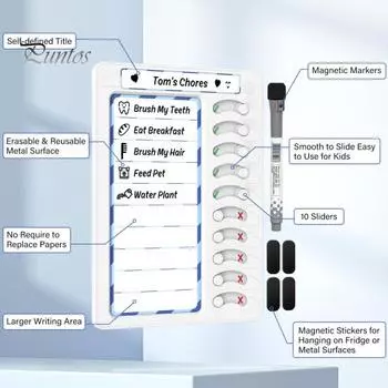 2 шт./компл., детская стираемая таблица домашних дел, 10 скользящих кнопок, детская доска для домашних дел, магнитные наклейки, настенный монтаж, список дел, рутинный контрольный список, задачи синий