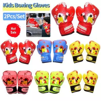 2 шт./компл. детские боксерские перчатки из искусственной кожи, губчатые перчатки для тренировок, занятий боевыми искусствами, боксерских перчаток для каратэ, тайского бокса зелёный