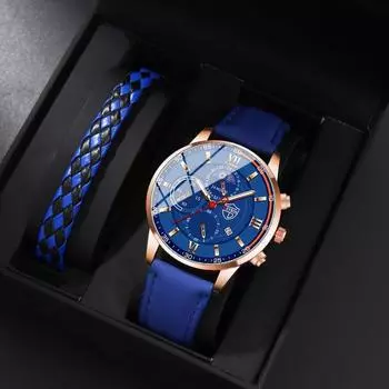 2 шт./компл. DEYROS повседневные мужские часы деловые мужские кожаные часы с календарем мужские модные кварцевые часы мужские подарки