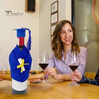 2 шт./компл., фетровая выпускная винная куртка, крышка от бутылки, пальто для вина, набор крышек для бутылок, кепка для платья, топперы с мини-кисточкой, украшение для докторской вечеринки чёрный