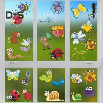 2 шт./компл. гладкая стеклянная наклейка, двусторонняя модная стеклянная наклейка с изображением улитки и мультяшного животного Ladybug