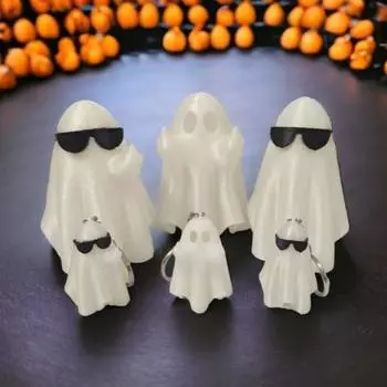2 шт./компл. Хэллоуин Призрак Фигурка Брелок Светящиеся в темноте 3D Печатные солнцезащитные очки Средний палец Призрак Статуэтка из смолы Скульптура Украшение для рабочего стола B