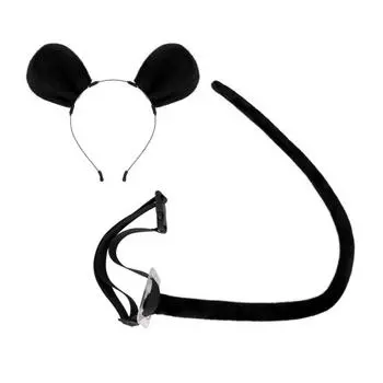 2 шт./компл. имитация мышиных ушей и хвостов, набор, повязка на голову с ушками животного, регулируемый пояс, хвост, аксессуары для костюма, рождественский реквизит для косплея чёрный